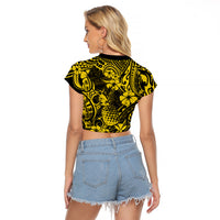Hawaii Pineapple Raglan Cropped T Shirt Polynesian Pattern Yellow Version LT01 - Polynesian Pride