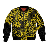 Hawaii Pineapple Sleeve Zip Bomber Jacket Polynesian Pattern Yellow Version LT01 Unisex Yellow - Polynesian Pride