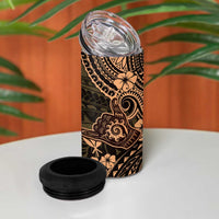 Hawaii Shaka Sign 4 in 1 Can Cooler Tumbler With Polynesian Hibiscus Gold Unique