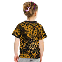 Hawaii Shaka Sign Kid T Shirt With Polynesian Hibiscus Gold Unique LT01 - Polynesian Pride