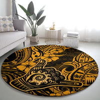 Hawaii Shaka Sign Round Carpet With Polynesian Hibiscus Gold Unique LT01 - Polynesian Pride