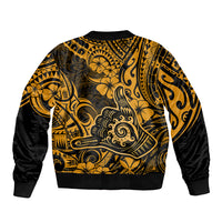 Hawaii Shaka Sign Sleeve Zip Bomber Jacket With Polynesian Hibiscus Gold Unique LT01 - Polynesian Pride