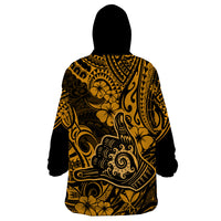 Hawaii Shaka Sign Wearable Blanket Hoodie With Polynesian Hibiscus Gold Unique LT01 - Polynesian Pride