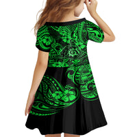 Hawaii Shaka Sign Kid Short Sleeve Dress With Polynesian Hibiscus Green Unique LT01 - Polynesian Pride