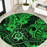 Hawaii Shaka Sign Round Carpet With Polynesian Hibiscus Green Unique LT01 Green - Polynesian Pride