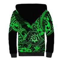 Hawaii Shaka Sign Sherpa Hoodie With Polynesian Hibiscus Green Unique LT01 - Polynesian Pride