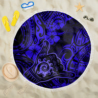 Hawaii Shaka Sign Beach Blanket With Polynesian Hibiscus Navy Blue Unique LT01 One Size 150cm Blue - Wonder Print Shop