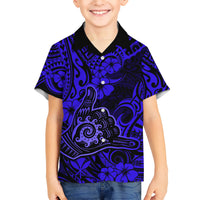 Hawaii Shaka Sign Hawaiian Shirt With Polynesian Hibiscus Navy Blue Unique LT01 - Polynesian Pride