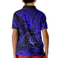 Hawaii Shaka Sign Kid Polo Shirt With Polynesian Hibiscus Navy Blue Unique LT01 - Polynesian Pride