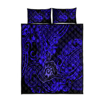 Hawaii Shaka Sign Quilt Bed Set With Polynesian Hibiscus Navy Blue Unique LT01 Blue - Polynesian Pride