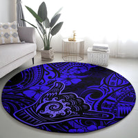 Hawaii Shaka Sign Round Carpet With Polynesian Hibiscus Navy Blue Unique LT01 - Polynesian Pride