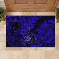 Hawaii Shaka Sign Rubber Doormat With Polynesian Hibiscus Navy Blue Unique LT01 - Polynesian Pride