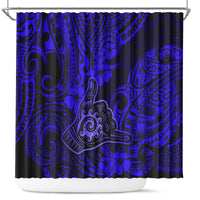 Hawaii Shaka Sign Shower Curtain With Polynesian Hibiscus Navy Blue Unique LT01 Blue - Polynesian Pride