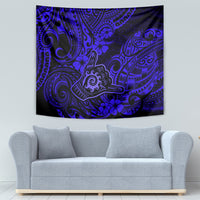 Hawaii Shaka Sign Tapestry With Polynesian Hibiscus Navy Blue Unique LT01 - Polynesian Pride