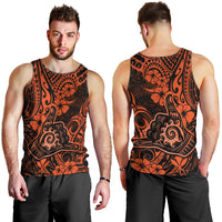 Hawaii Shaka Sign Men Tank Top With Polynesian Hibiscus Orange Unique LT01 - Polynesian Pride