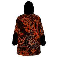 Hawaii Shaka Sign Wearable Blanket Hoodie With Polynesian Hibiscus Orange Unique LT01 - Polynesian Pride
