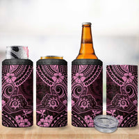 Hawaii Shaka Sign 4 in 1 Can Cooler Tumbler With Polynesian Hibiscus Pink Unique