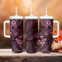 Hawaii Shaka Sign Tumbler With Handle With Polynesian Hibiscus Pink Unique