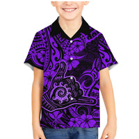 Hawaii Shaka Sign Family Matching Mermaid Dress and Hawaiian Shirt Polynesian Pattern Purple Version LT01 Son's Shirt Purple - Polynesian Pride