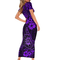 Hawaii Shaka Sign Short Sleeve Bodycon Dress Polynesian Pattern Purple Version LT01 - Polynesian Pride