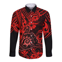 Hawaii Shaka Sign Long Sleeve Button Shirt Polynesian Pattern Red Version LT01 Unisex Red - Polynesian Pride