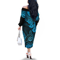 Hawaii Shaka Sign Family Matching Off Shoulder Long Sleeve Dress and Hawaiian Shirt Polynesian Pattern Sky Blue Version LT01 - Polynesian Pride