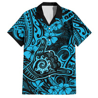 Hawaii Shaka Sign Family Matching Summer Maxi Dress and Hawaiian Shirt Polynesian Pattern Sky Blue Version LT01 Dad's Shirt - Short Sleeve Blue - Polynesian Pride