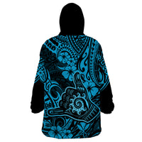 Hawaii Shaka Sign Wearable Blanket Hoodie Polynesian Pattern Sky Blue Version LT01 - Polynesian Pride