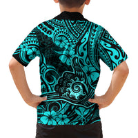 Hawaii Shaka Sign Family Matching Short Sleeve Bodycon Dress and Hawaiian Shirt Polynesian Pattern Turquoise Version LT01 - Polynesian Pride
