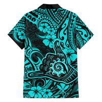 Hawaii Shaka Sign Family Matching Short Sleeve Bodycon Dress and Hawaiian Shirt Polynesian Pattern Turquoise Version LT01 - Polynesian Pride