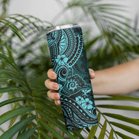 Hawaii Shaka Sign Skinny Tumbler Polynesian Pattern Turquoise Version