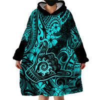 Hawaii Shaka Sign Wearable Blanket Hoodie Polynesian Pattern Turquoise Version LT01 - Polynesian Pride