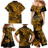 Hawaii Shark Family Matching Mermaid Dress and Hawaiian Shirt Polynesian Pattern Gold Version LT01 - Polynesian Pride