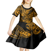 Hawaii Shark Kid Short Sleeve Dress Polynesian Pattern Gold Version LT01 - Polynesian Pride