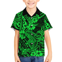 Hawaii Shark Family Matching Summer Maxi Dress and Hawaiian Shirt Polynesian Pattern Green Version LT01 Son's Shirt Green - Polynesian Pride