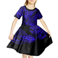 Hawaii Shark Kid Short Sleeve Dress Polynesian Pattern Navy Blue Version LT01 - Polynesian Pride