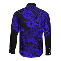 Hawaii Shark Long Sleeve Button Shirt Polynesian Pattern Navy Blue Version LT01 - Polynesian Pride