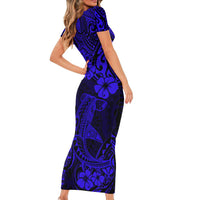 Hawaii Shark Short Sleeve Bodycon Dress Polynesian Pattern Navy Blue Version LT01