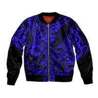 Hawaii Shark Sleeve Zip Bomber Jacket Polynesian Pattern Navy Blue Version LT01 Unisex Blue - Polynesian Pride