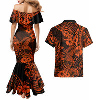 Hawaii Shark Couples Matching Mermaid Dress and Hawaiian Shirt Polynesian Pattern Orange Version LT01 - Polynesian Pride