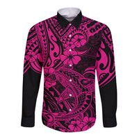 Hawaii Shark Long Sleeve Button Shirt Polynesian Pattern Pink Version LT01 Unisex Pink - Polynesian Pride