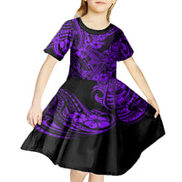 Hawaii Shark Kid Short Sleeve Dress Polynesian Pattern Purple Version LT01 - Polynesian Pride