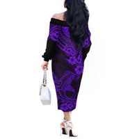 Hawaii Shark Off The Shoulder Long Sleeve Dress Polynesian Pattern Purple Version LT01 - Polynesian Pride