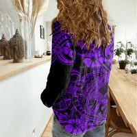 Hawaii Shark Women Casual Shirt Polynesian Pattern Purple Version LT01 - Polynesian Pride