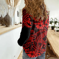 Hawaii Shark Women Casual Shirt Polynesian Pattern Red Version LT01 - Polynesian Pride