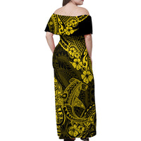 Hawaii Shark Family Matching Off Shoulder Maxi Dress and Hawaiian Shirt Polynesian Pattern Yellow Version LT01 - Polynesian Pride