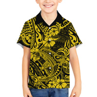 Hawaii Shark Family Matching Off Shoulder Maxi Dress and Hawaiian Shirt Polynesian Pattern Yellow Version LT01 Son's Shirt Yellow - Polynesian Pride