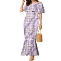 Pua Kalaunu Lei Family Matching Mermaid Dress and Hawaiian Shirt Palaka Pattern LT01 Mom's Dress Purple - Polynesian Pride