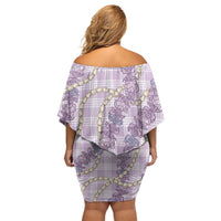 Pua Kalaunu Lei Off Shoulder Short Dress Palaka Pattern LT01 - Polynesian Pride