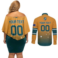 Custom Rugby Australia Couples Matching Off Shoulder Short Dress and Long Sleeve Button Shirt Junior Wallabies Go Champions